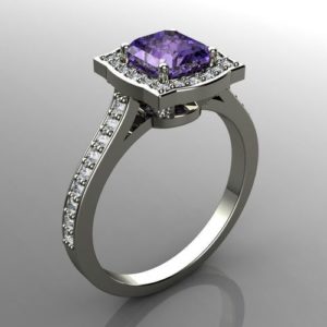 Engagement Ring - one large square stone, 38 small stones