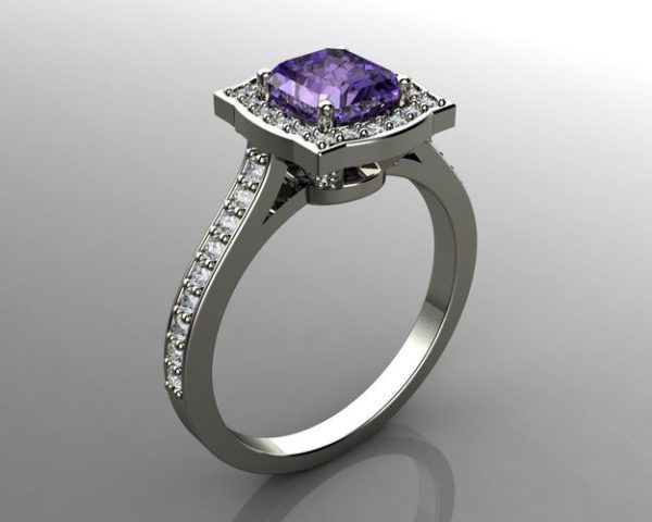 Engagement Ring - one large square stone, 38 small stones