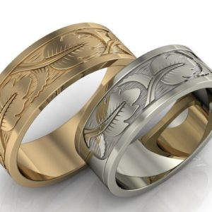 Wedding Bands with leaf patterns