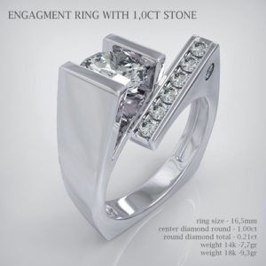 Engagement Ring with one caret stone and six smaller stones