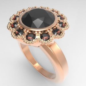 Engagement Ring with One large stone circled by 12 smaller stones in 14kt Gold