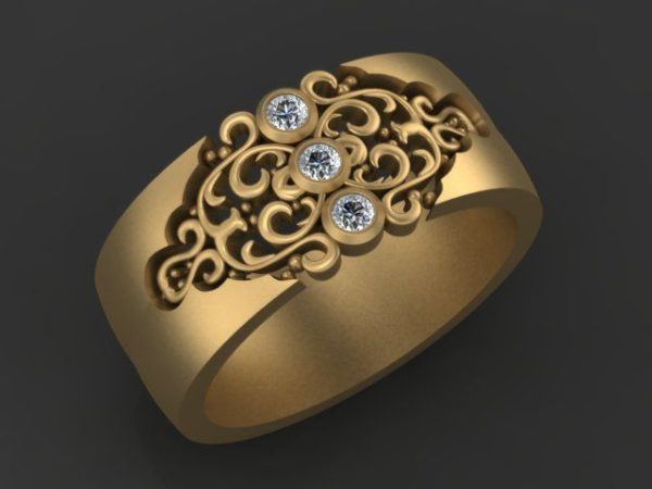 Floret Style Wide Band Ring
