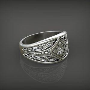 Florentine pattern sterling silver ring