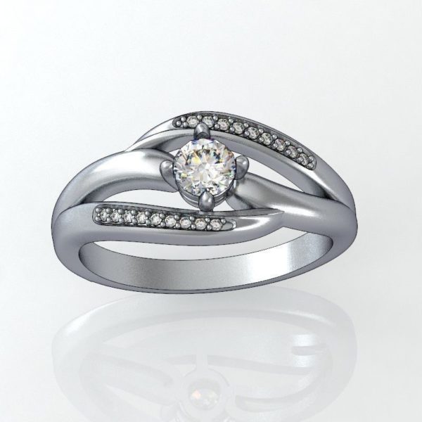 Spiral pattern ring with 19 diamonds