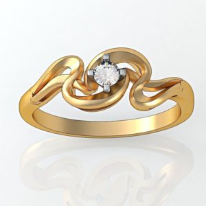 Freeform Gold Solitaire  Engagement Ring