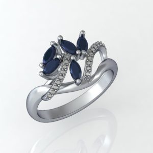 Vine Motif Sapphire and Diamond Ring