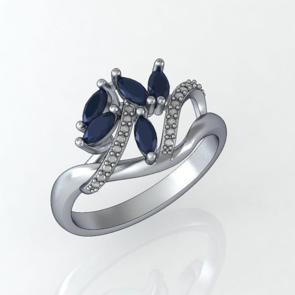Vine Motif Sapphire and Diamond Ring