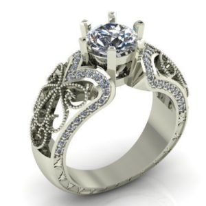 Vintage Diamond Engagement Ring with Scrollwork Filigree