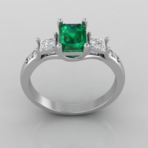 Emerald Ring with Side Diamonds